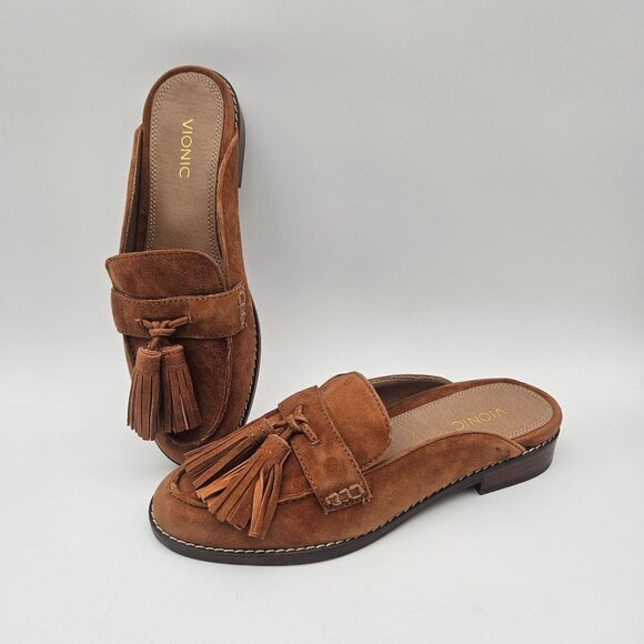 Vionic Shoes - Vionic Reagan Brown Suede Tassel Mule Shoes Womens Sz 7 NEW Read